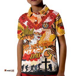 Personalised Tigers ANZAC Day Kid Polo Shirt Aboriginal Rising Sun
