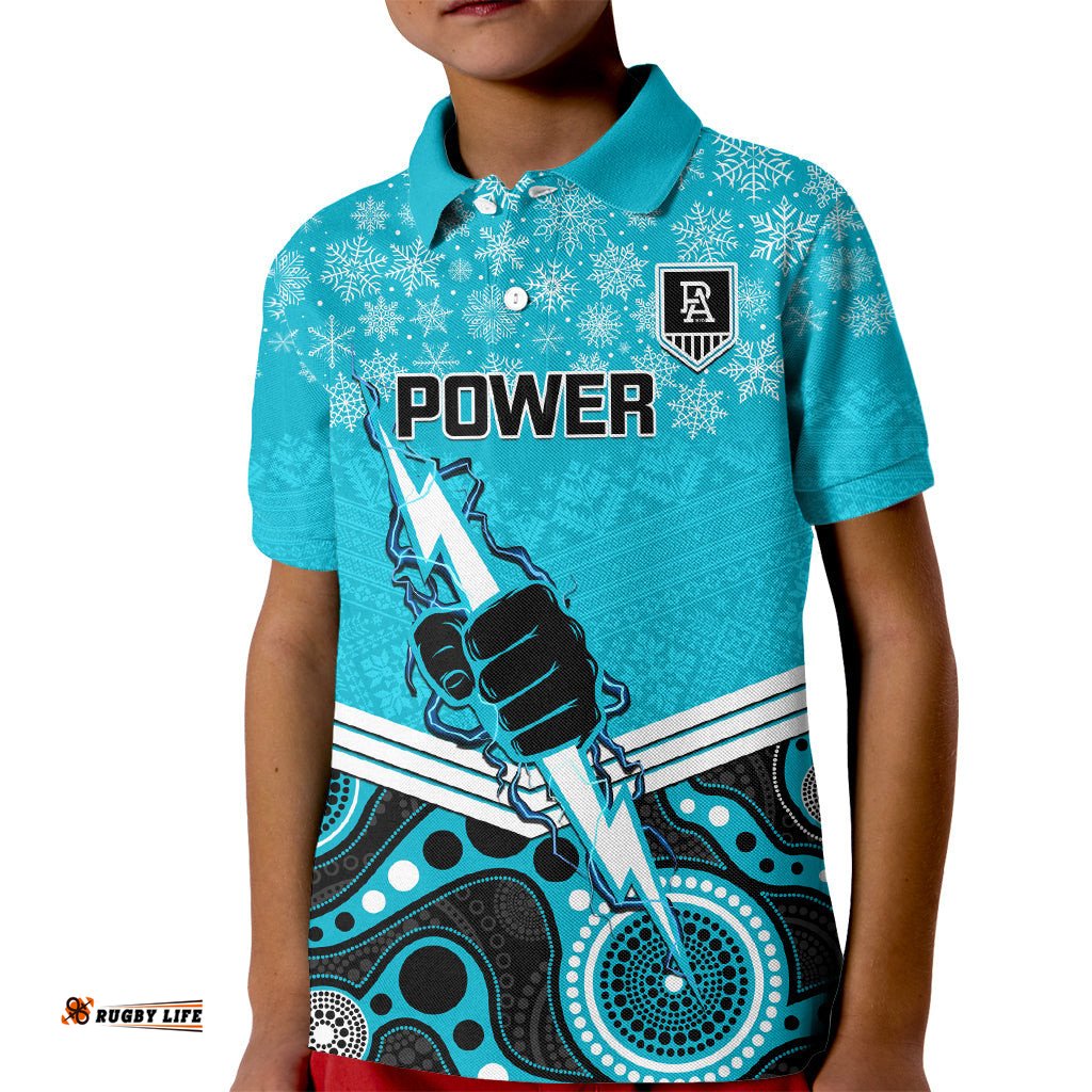 Custom Port Adelaide Football Christmas Kid Polo Shirt Merry XmasMix Aboriginal Art
