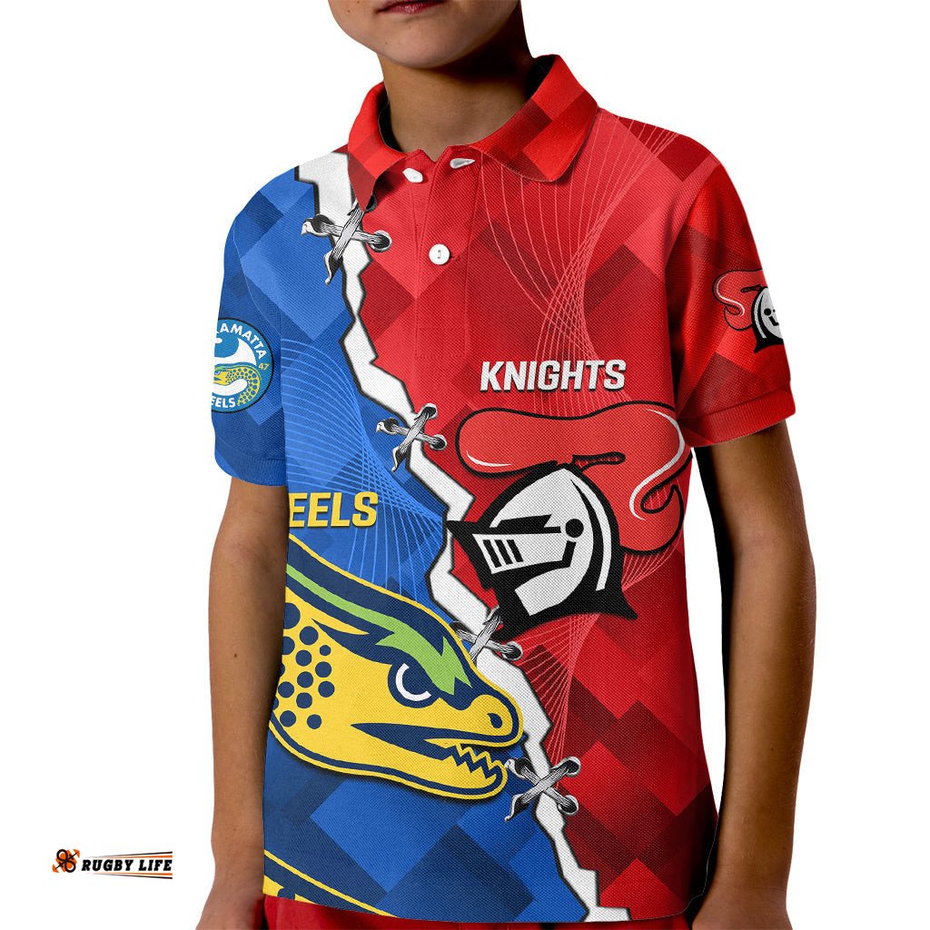 Personalised Eels and Knights Rugby Kid Polo ShirtSporty Version