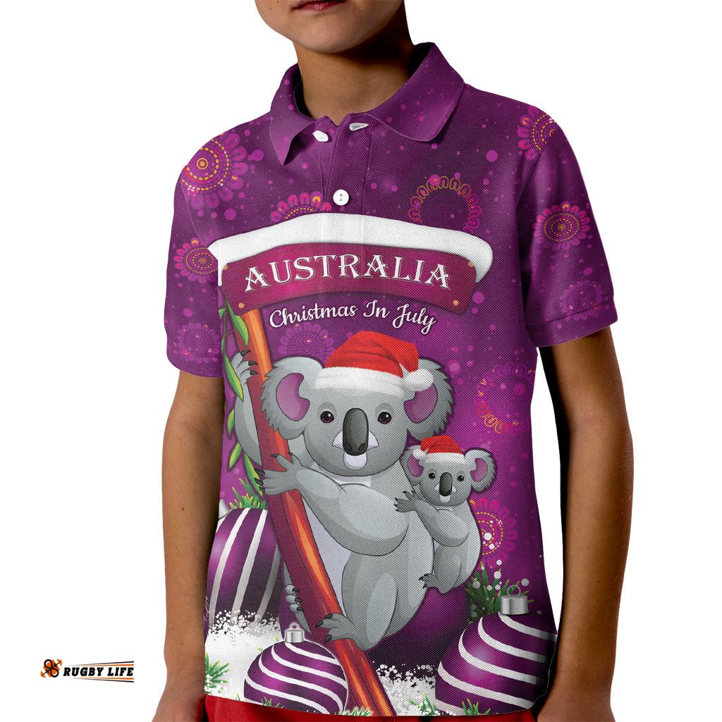 Australia Koala Kid Polo Shirt Christmas In July - Purple