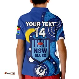 Custom Text And Number Blues Rugby NAIDOCPolo Shirt KID NSW For Our Elders Indigenous Art