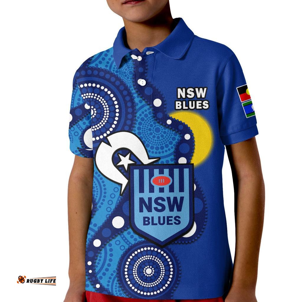 Custom Text And Number Blues Rugby NAIDOCPolo Shirt KID NSW For Our Elders Indigenous Art