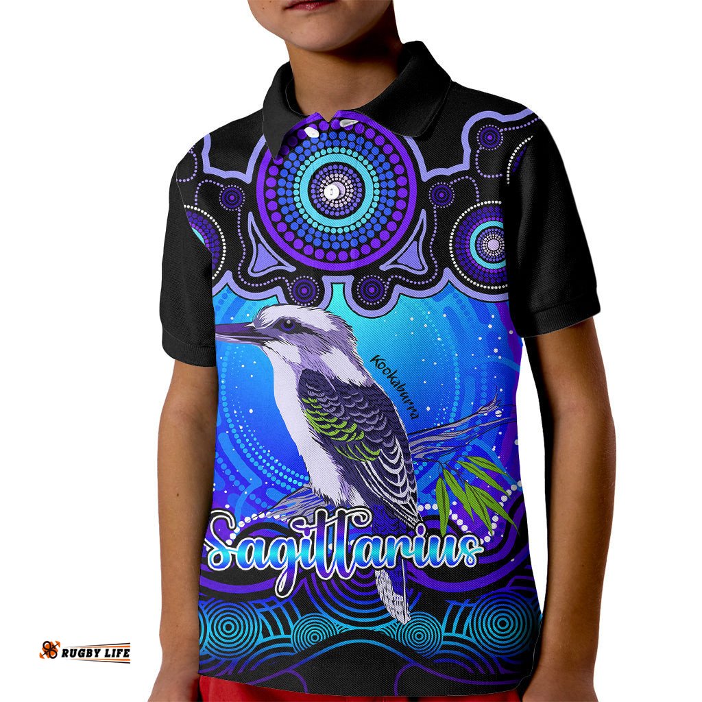 Personalised Australia Sagittarius Kookaburra Zodiac Kid Polo Shirt Auz Astrology Aboriginal - Blue