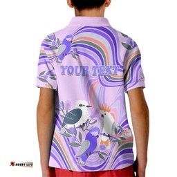 Personalised Australia Hippie Christmas Kid Polo Shirt Cockatoo Kookaburra with Wattle Violet Pastel Color