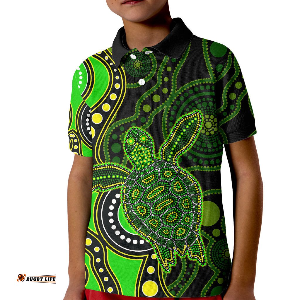 Aboriginal Turtle Kid Polo Shirt Green Style