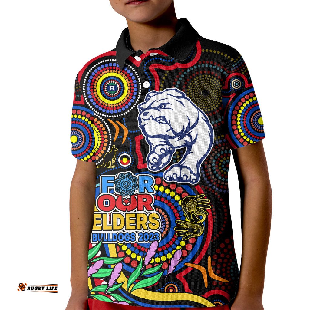 Custom Bulldogs Football Aboriginal Art Kid Polo Shirt NAIDOC Indigenous Tribal