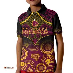 Broncos Rugby Kid Polo Shirt Brisbane 1987 Aboriginal Mix Polynesian Pattern