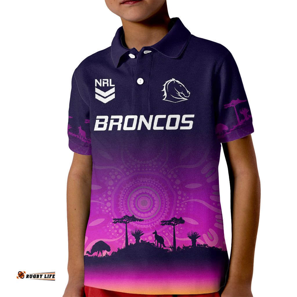 Custom NRL Broncos Kid Polo Shirt The Starry Night Indigenous Aboriginal