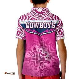 Cowboys Rugby Polo Shirt KID Aboriginal Pattern Pink Version
