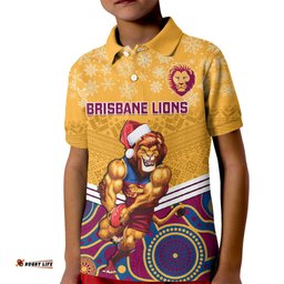Custom Brisbane Lions Football Christmas Kid Polo Shirt Merry XmasMix Aboriginal Art