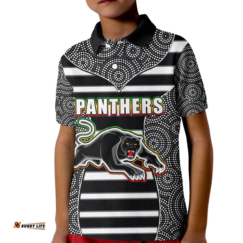NRL - Panthers Kid Polo Shirt Mix Dot Aboriginal Black Version