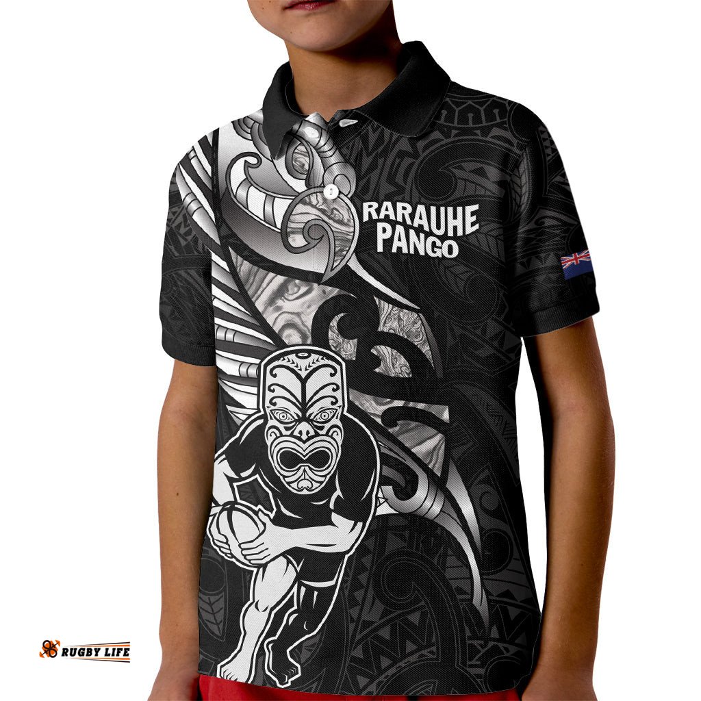 Custom New Zealand Maori Rugby Kid Polo Shirt Rarauhe Pango Silver Fern Manaia