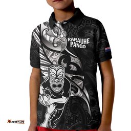 Custom New Zealand Maori Rugby Kid Polo Shirt Rarauhe Pango Silver Fern Manaia