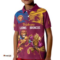 Custom Brisbane Broncos and Lions Kid Polo Shirt Together Sporty Style