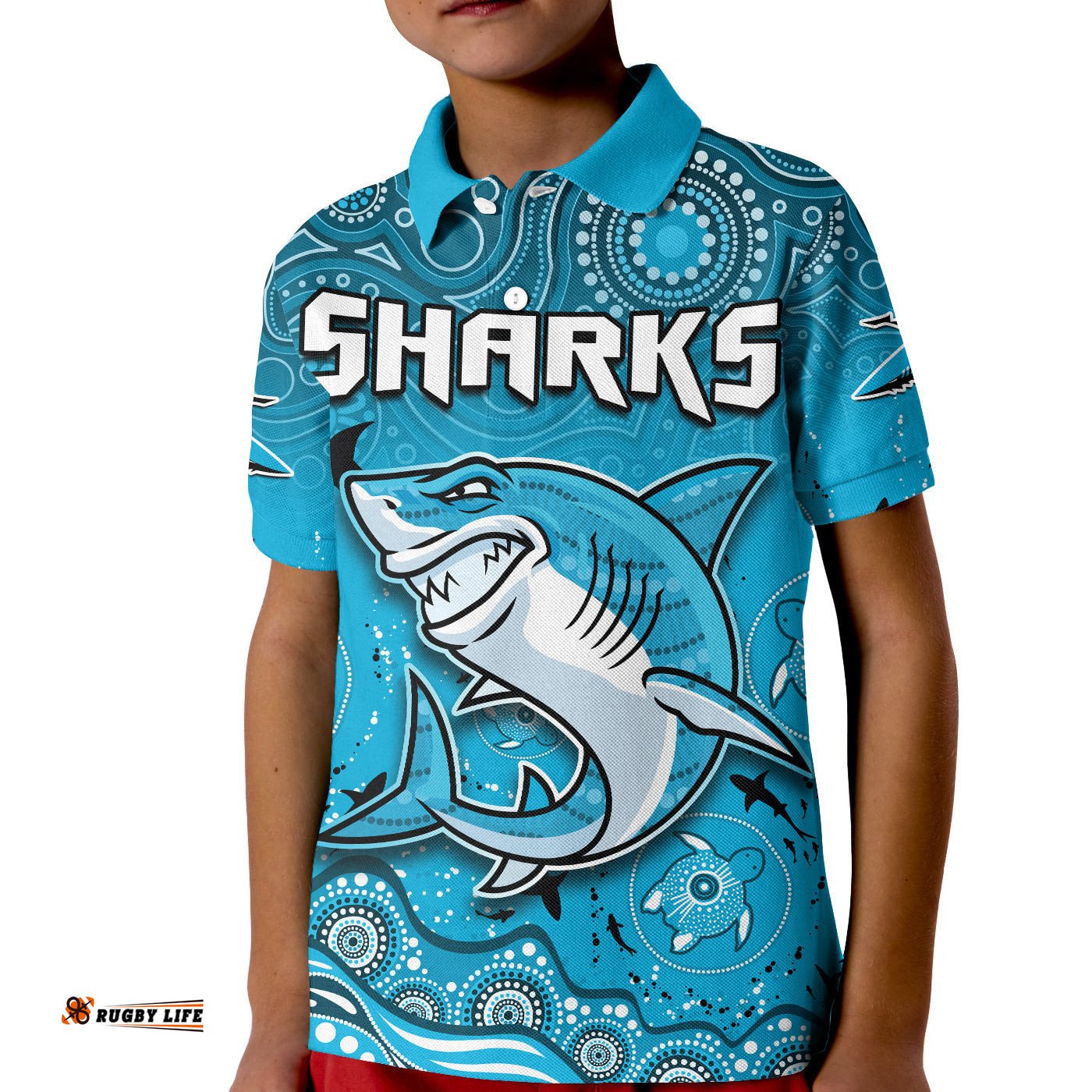Sharks Rugby Polo Shirt KID Go Sharkies Aboriginal Special Version