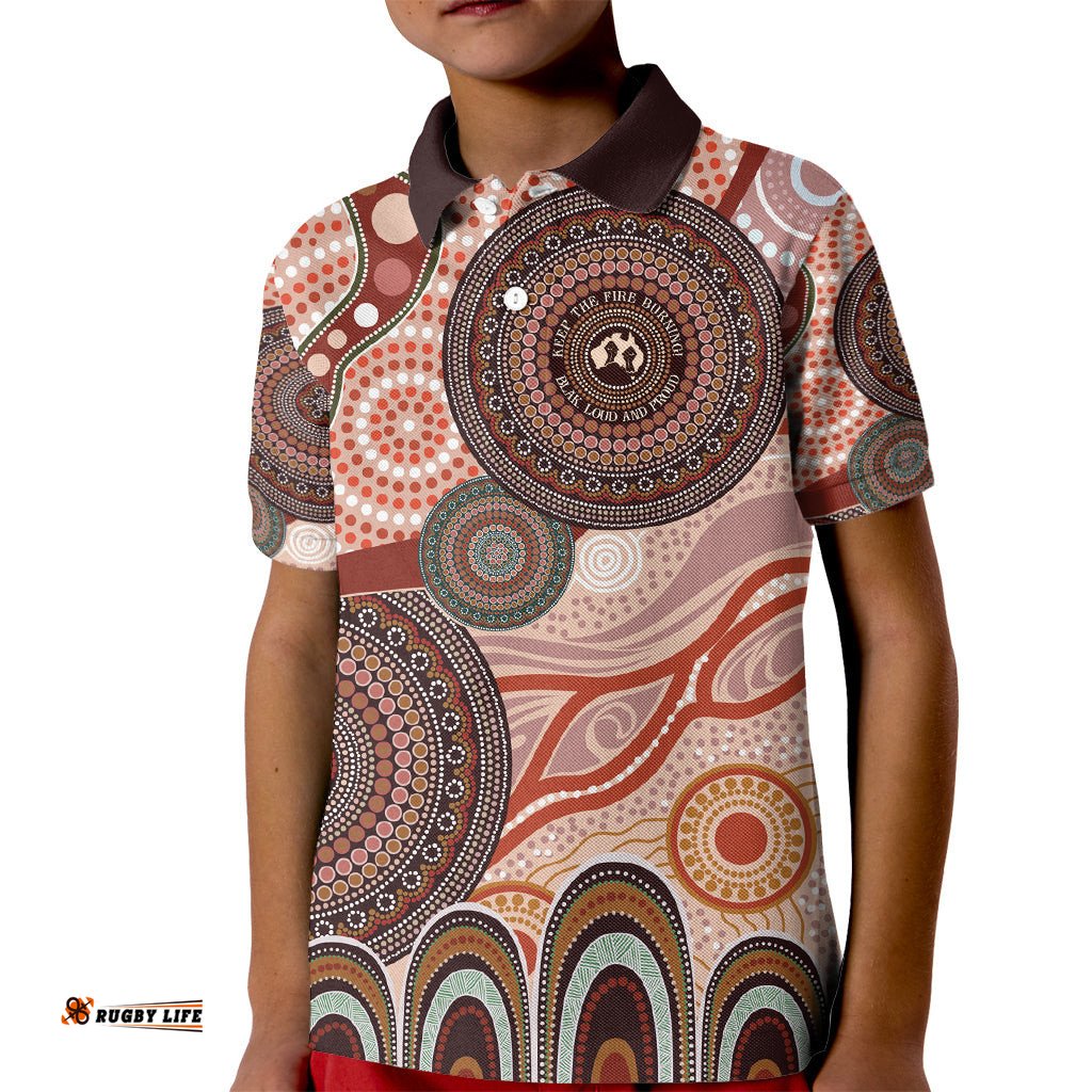 Generational Warriors NAIDOC 2024 Kid Polo Shirt Make a Fire Indigenous Cultural Spirit