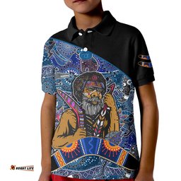 Custom Personalised Australian Boomerang Polo Shirt KID Indigenous Australia Blue Graceful