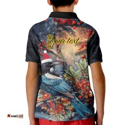 Personalised New Zealand Tui in Pohutukawa Kid Polo Shirt Christmas in July
