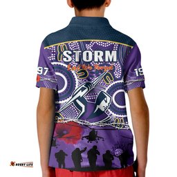 Melbourne Storm Rugby ANZAC Polo Shirt KID Indigenous Poppy Australian Army