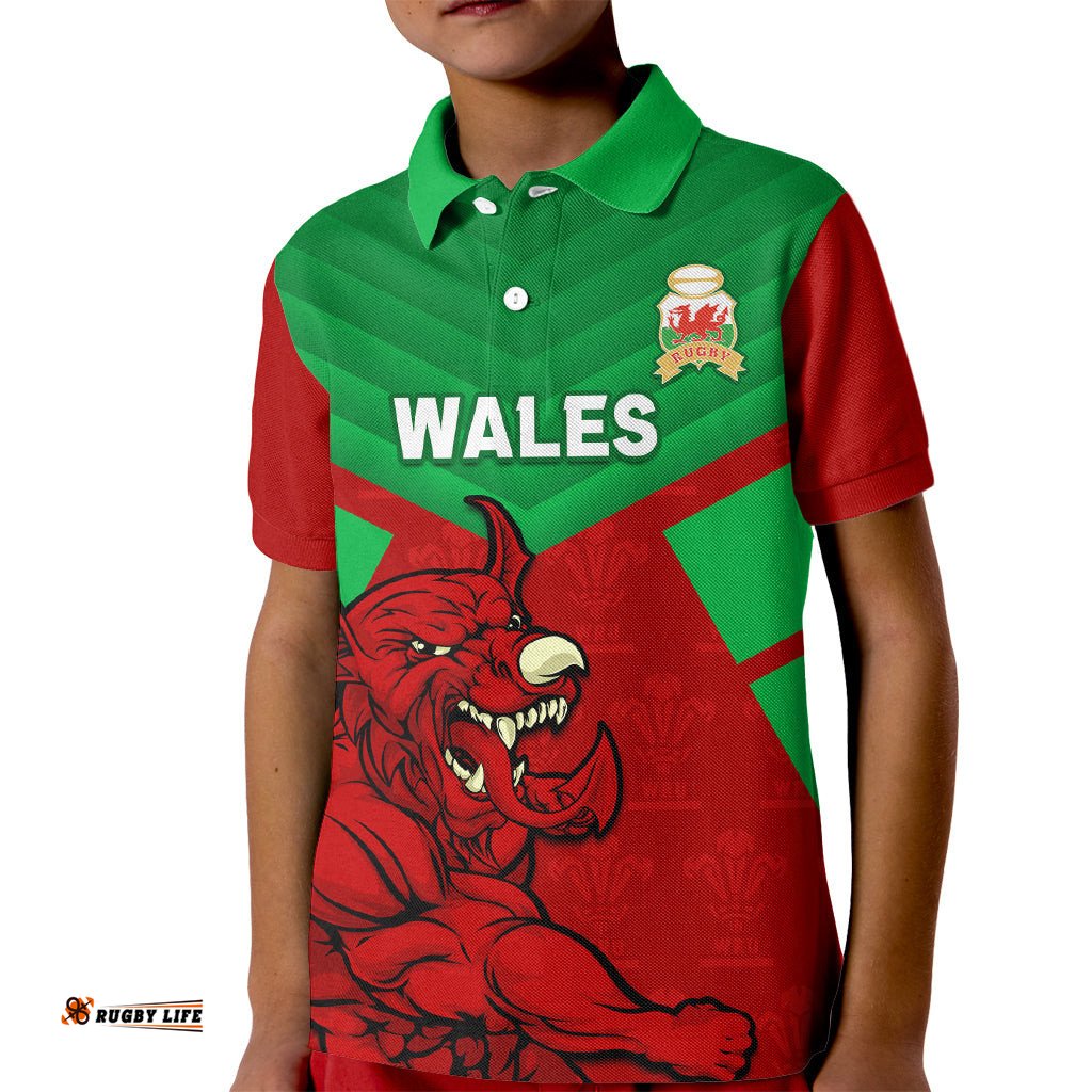 Custom Wales Rugby Kid Polo Shirt 2024 Six Nations Come On Cymru Mascot Sporty