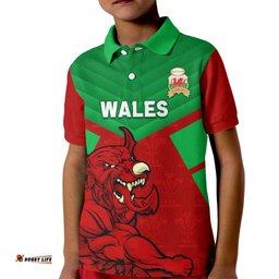 Custom Wales Rugby Kid Polo Shirt 2024 Six Nations Come On Cymru Mascot Sporty