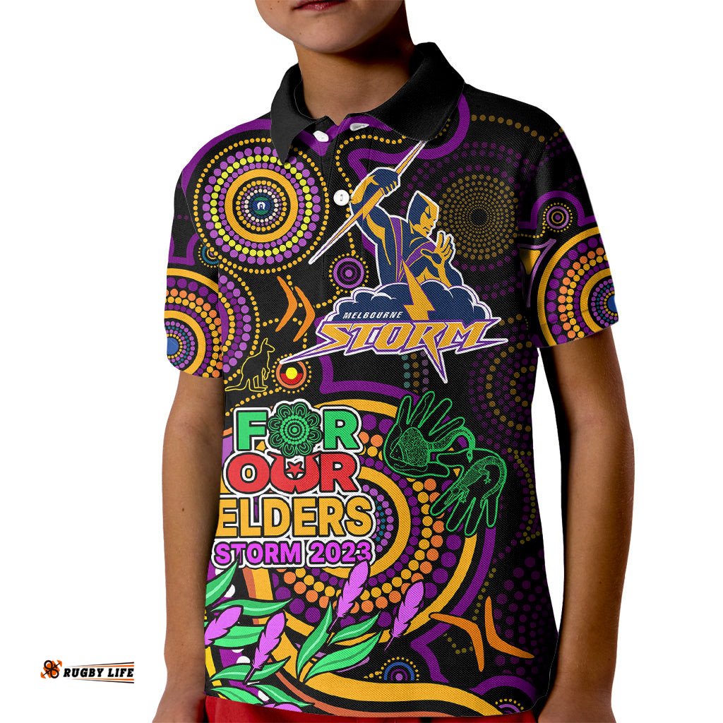 Storm Rugby Aboriginal Art Kid Polo Shirt NAIDOC Indigenous Tribal