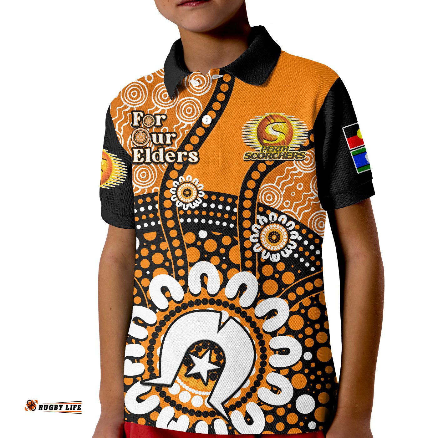 Custom Text And Number Perth Scorchers NAIDOCPolo Shirt KID Indigenous For Our Elders