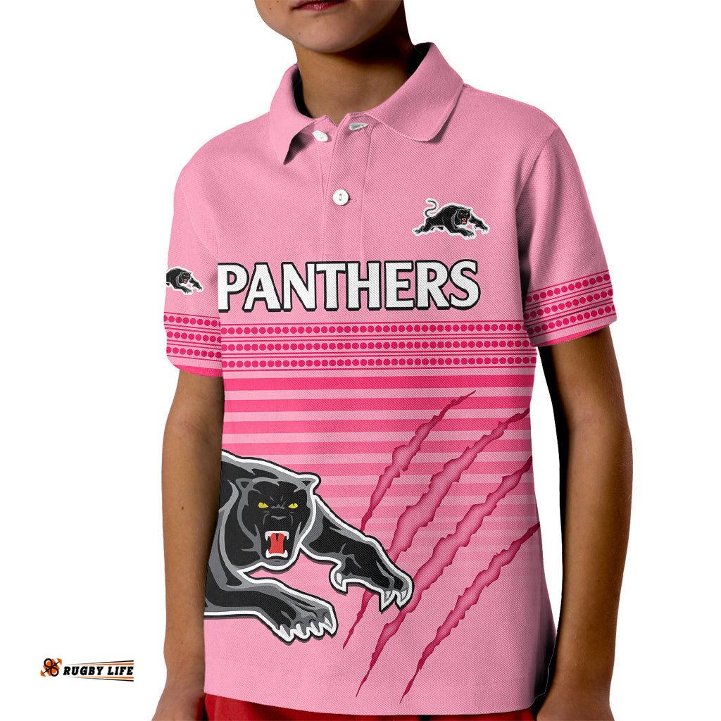 Penrith Panthers Rugby Kid Polo Shirt Authentic Permiers Pink Version-