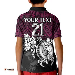 Custom Sea Eagles Rugby Kid Polo Shirt Silvertails Hibiscus and Turtle With Polynesian Pattern