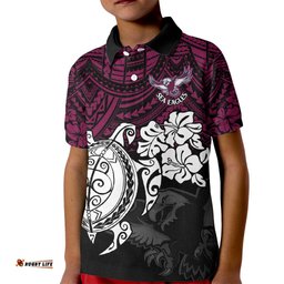 Custom Sea Eagles Rugby Kid Polo Shirt Silvertails Hibiscus and Turtle With Polynesian Pattern
