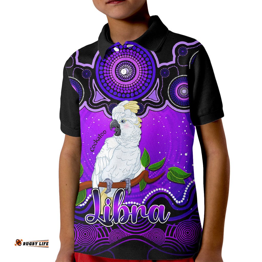 Personalised Australia Libra Cockatoo Zodiac Kid Polo Shirt Auz Astrology Aboriginal - Purple