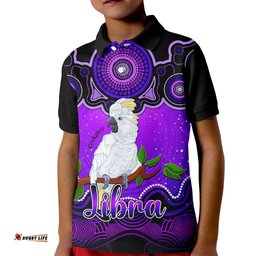 Personalised Australia Libra Cockatoo Zodiac Kid Polo Shirt Auz Astrology Aboriginal - Purple