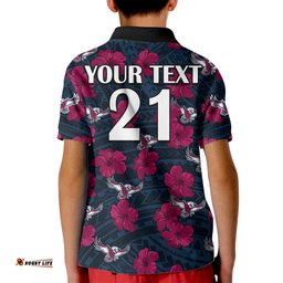 Custom Text And Number Sea Eagles Rugby Kid Polo Shirt Polynesian Style With Hibiscus
