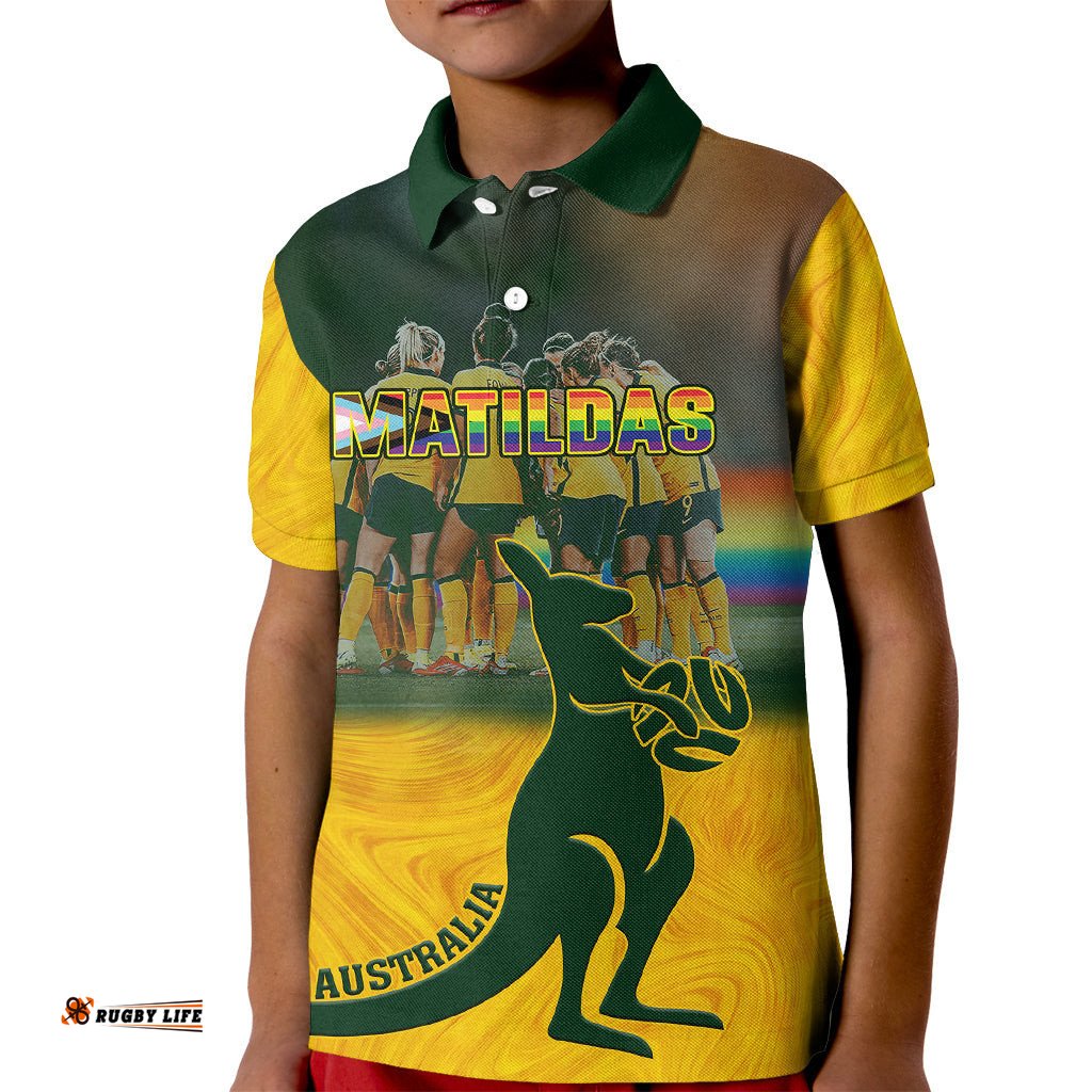 Matildas Pride Kid Polo Shirt LGBT Kangaroo Australian Proud