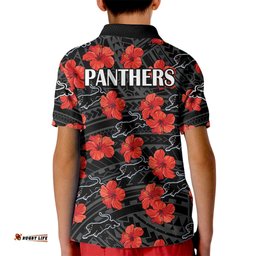 Panthers Rugby Kid Polo Shirt Polynesian Style With Hibiscus