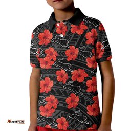 Panthers Rugby Kid Polo Shirt Polynesian Style With Hibiscus