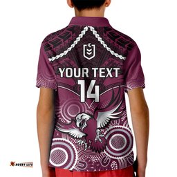 Personalised Sea Eagles Rugby Kid Polo Shirt Aboriginal Mix Polynesian Pattern