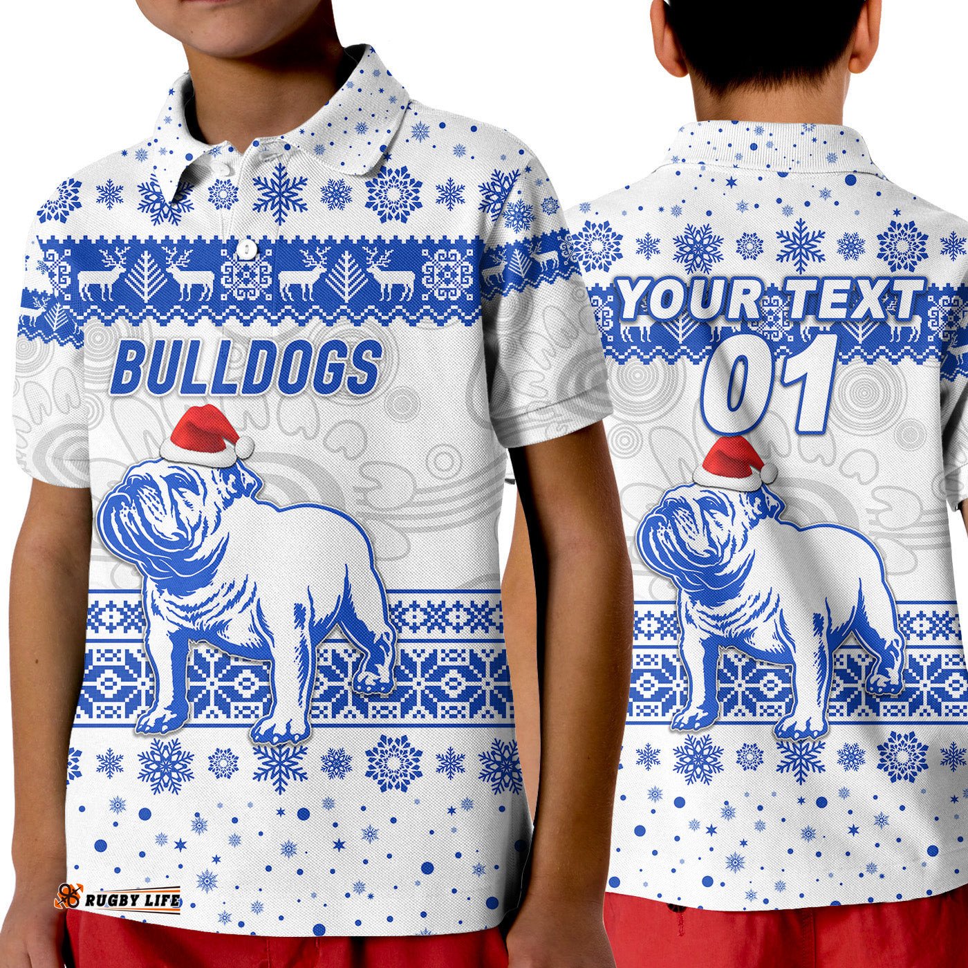 Custom Personalised Canterbury-Bankstown Bulldogs Polo Shirt KID Christmas Simple Style - White