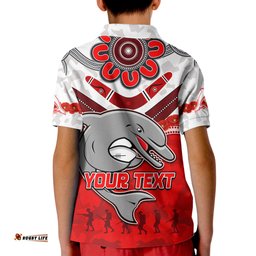 Custom Personalised Dolphins Rugby Polo Shirt KID ANZAC Day Poppy Aboriginal
