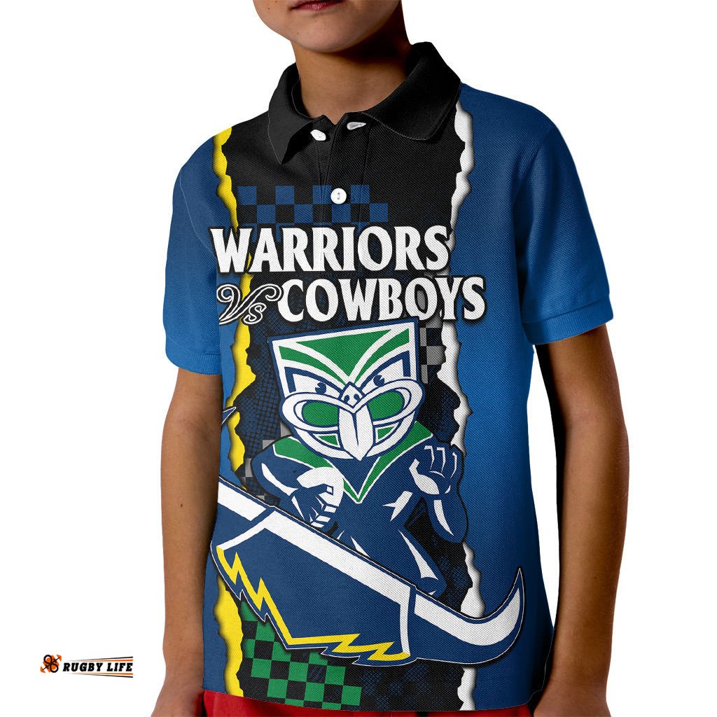 NRL Combine Warriors and Cowboys Kid Polo Shirt