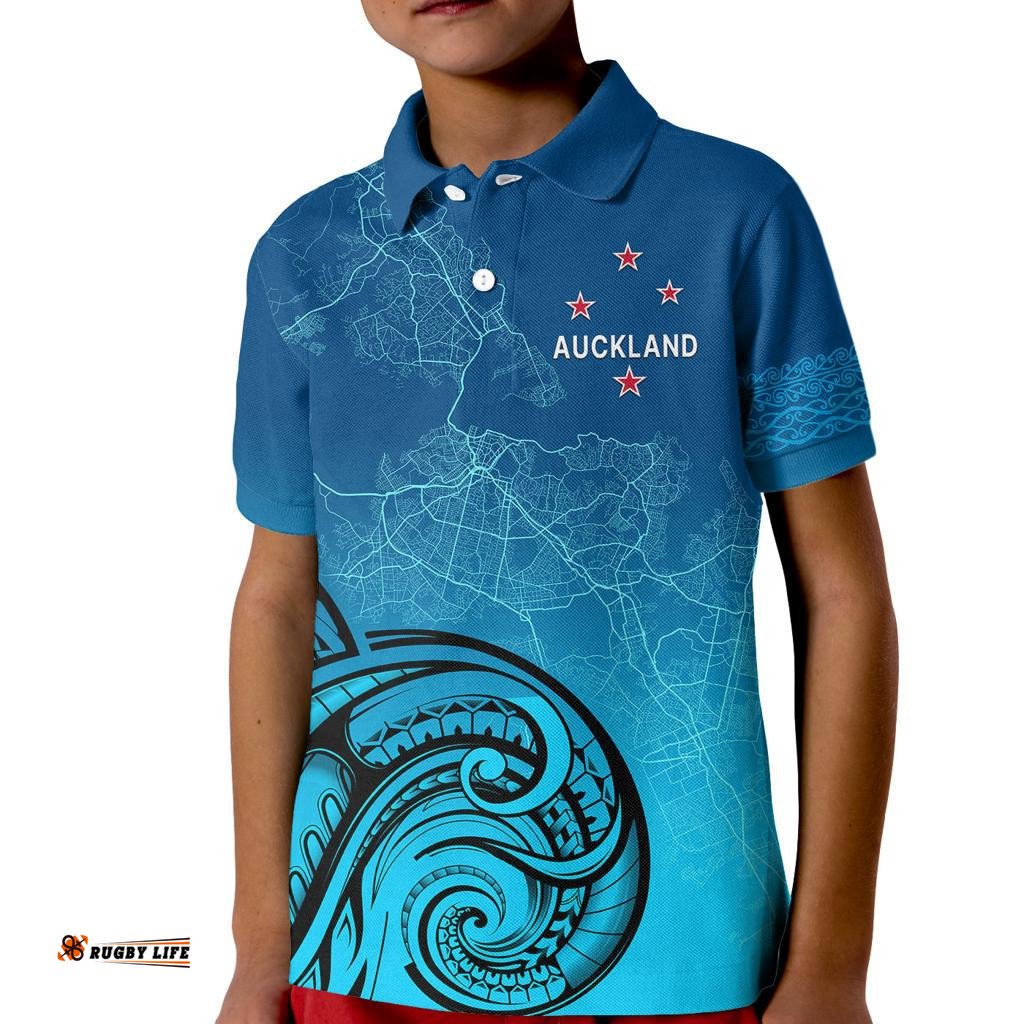 Custom Personalised Auckland New Zealand City Map Kid Polo Shirt