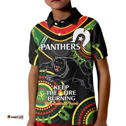 Custom NRL Panthers NAIDOC Week Kid Polo Shirt Keep The Fire Burning Indigenous Art