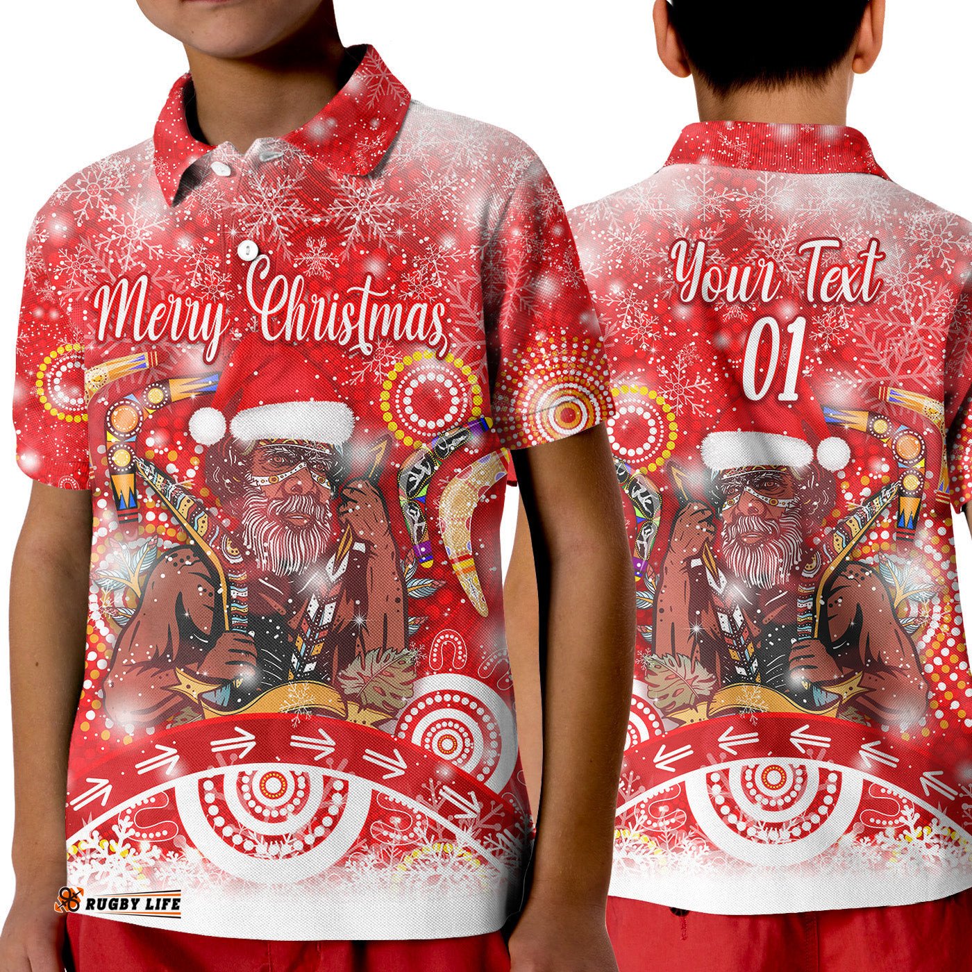 Custom Personalised Australia Boomerang Indigenous Vibes Christmas Polo Shirt KID Original Style - Red