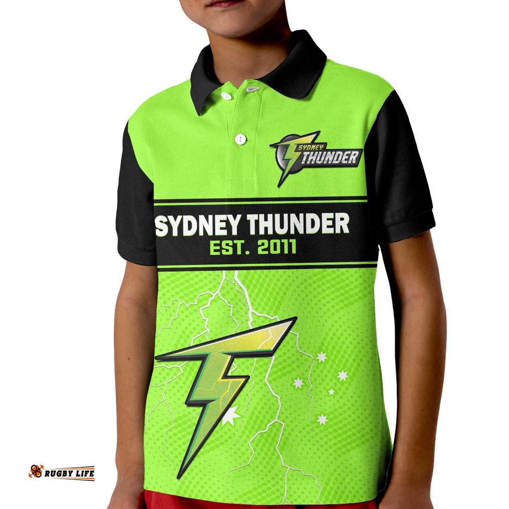Custom Text And Number Sydney Thunder Cricket Polo Shirt KID Est 2011 Sporty