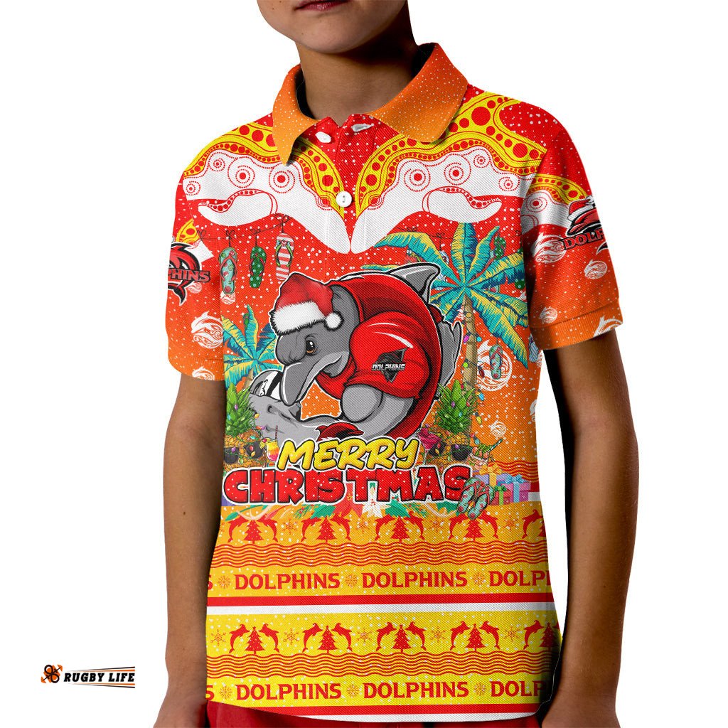 Dolphins Christmas Kid Polo Shirt Merry Xmas NRL Australia Rugby