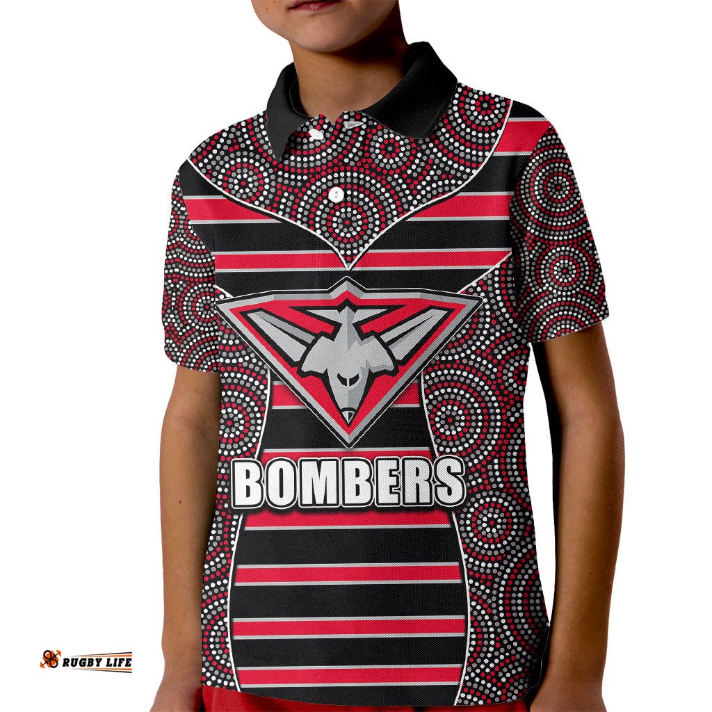 AFL - Bombers Kid Polo Shirt Mix Dot Aboriginal