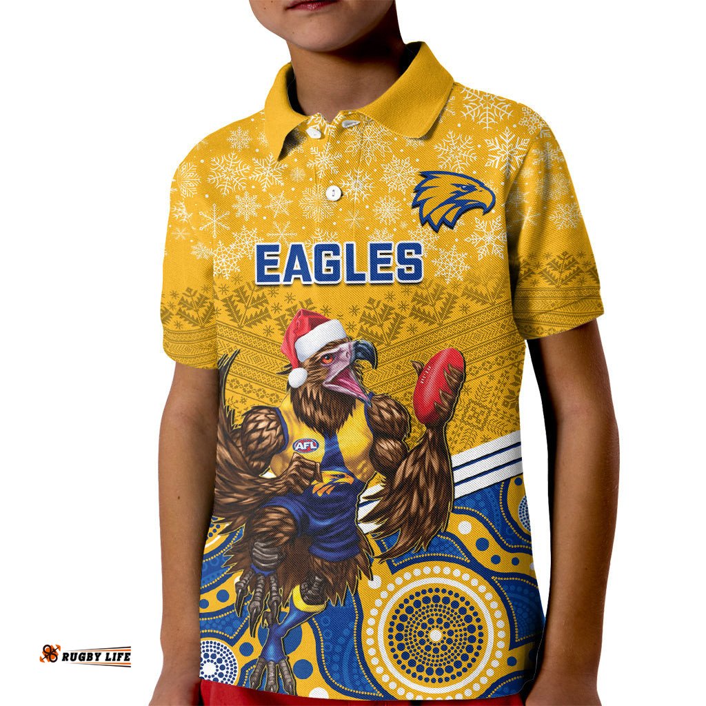 Custom Eagles Football Christmas Kid Polo Shirt Merry XmasMix Aboriginal Art