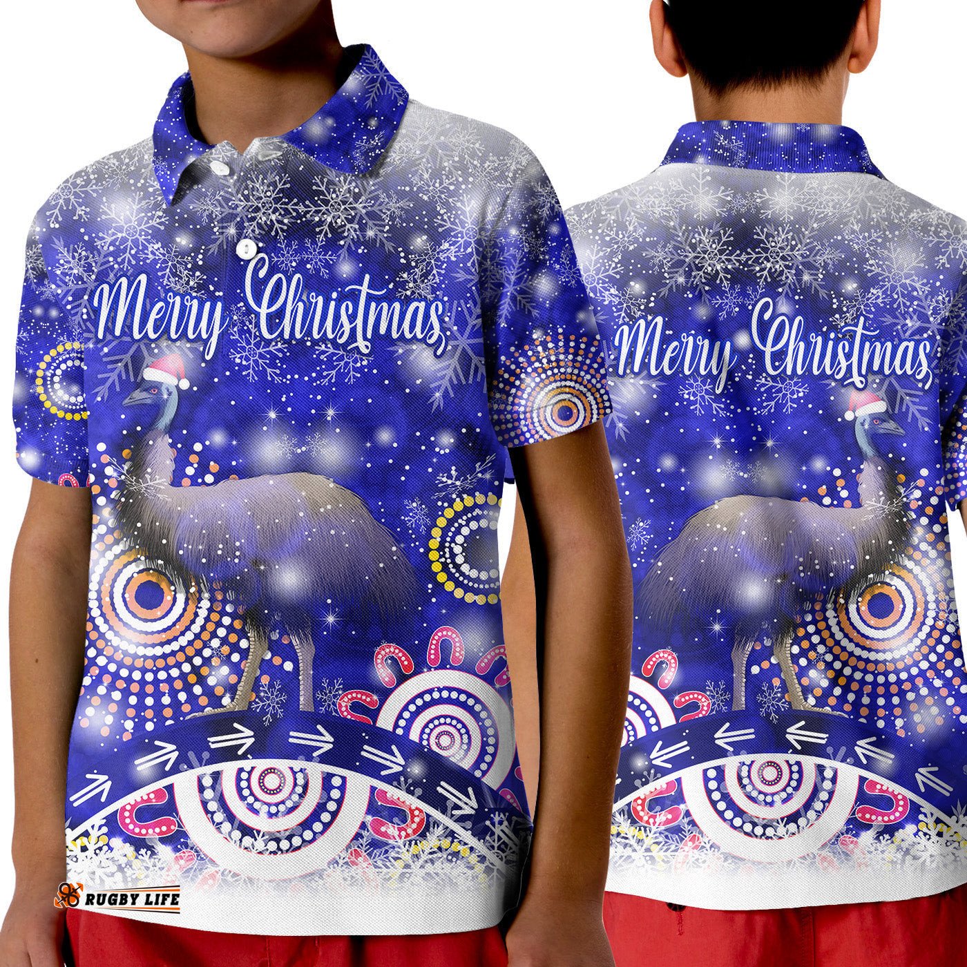 Australia Emu Christmas Polo Shirt KID Original Style - Blue