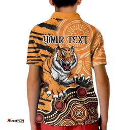 Personalised Wests Tigers NAIDOC Week 2024 Kid Polo Shirt Aboriginal Fire Burning Sparks