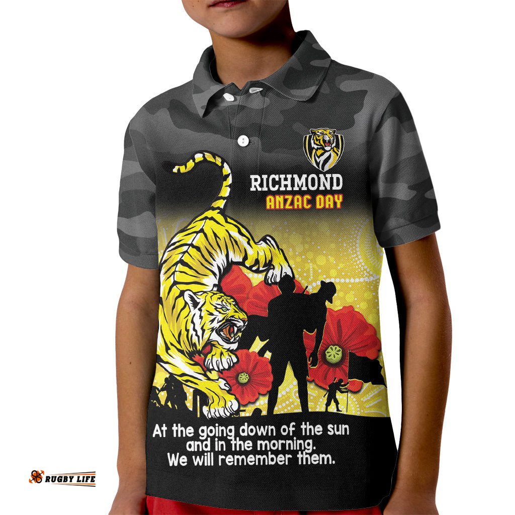 Custom Richmond Football ANZAC Kid Polo Shirt Gallipoli Camouflage With Poppies